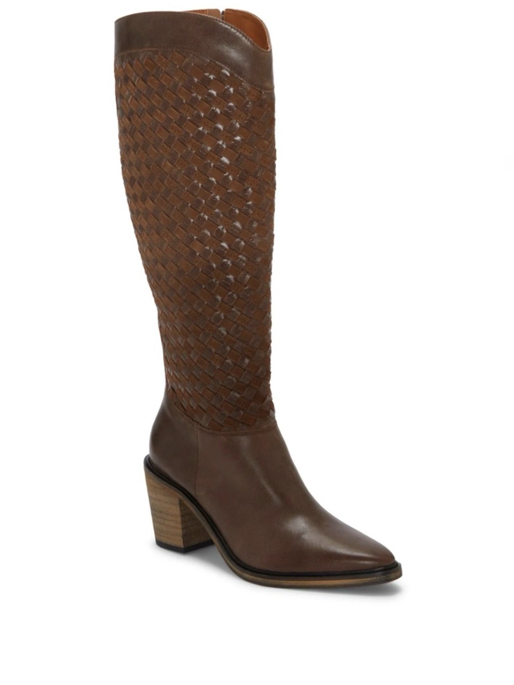 Lucky Brand Abeny Chocolate Brown Woven Knee-High Leather Boots